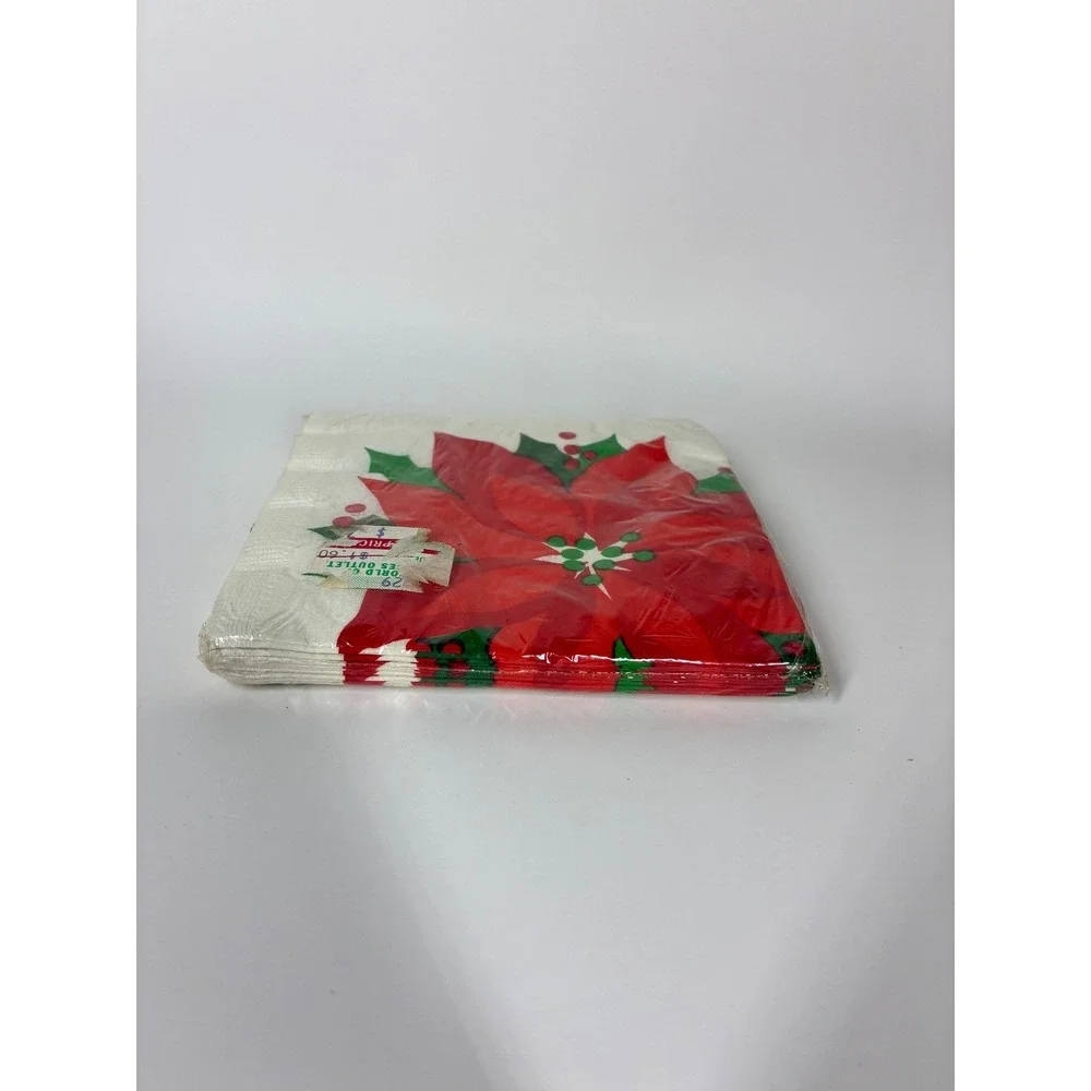 Vintage New Party Papers Poinsettia Christmas Napkins 20 Count 90s 5x5 Sealed